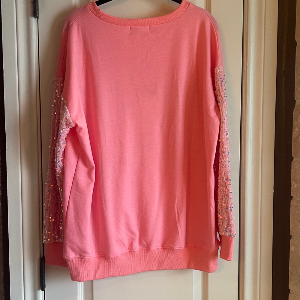 Festive Pink Nutcracker Sweatshirt with Sequin Sleeves NEW - Picture 3 of 3